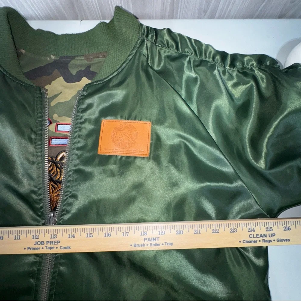 IRO Iroochi Reversible Camo Green Bomber Jacket Embroidered Tiger‎ Floral 2XL